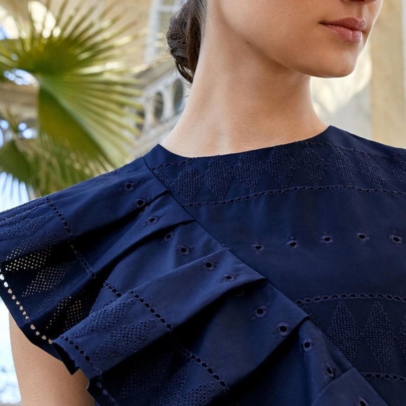 Ted Baker Embroidered Ruffle Stretch Cotton Shift Dress - Picture 2 of 5